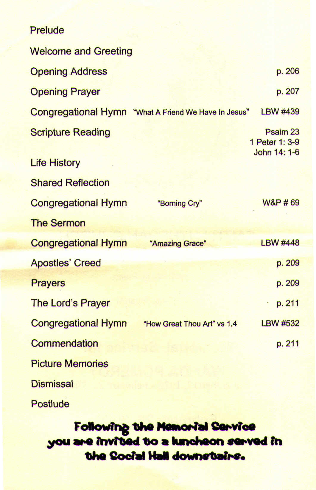 Funeral Program, Page 1